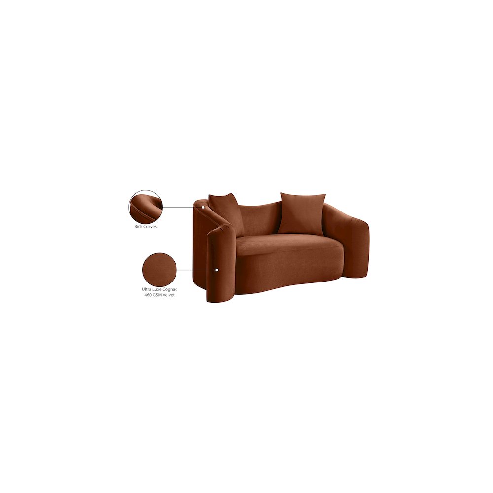 Destin Cognac Velvet Loveseat. Picture 18