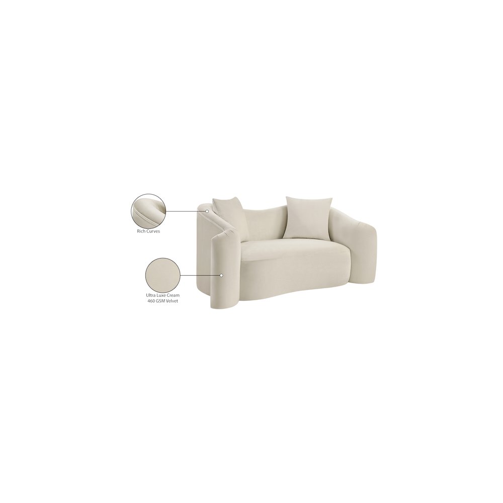 Destin Cream Velvet Loveseat. Picture 18