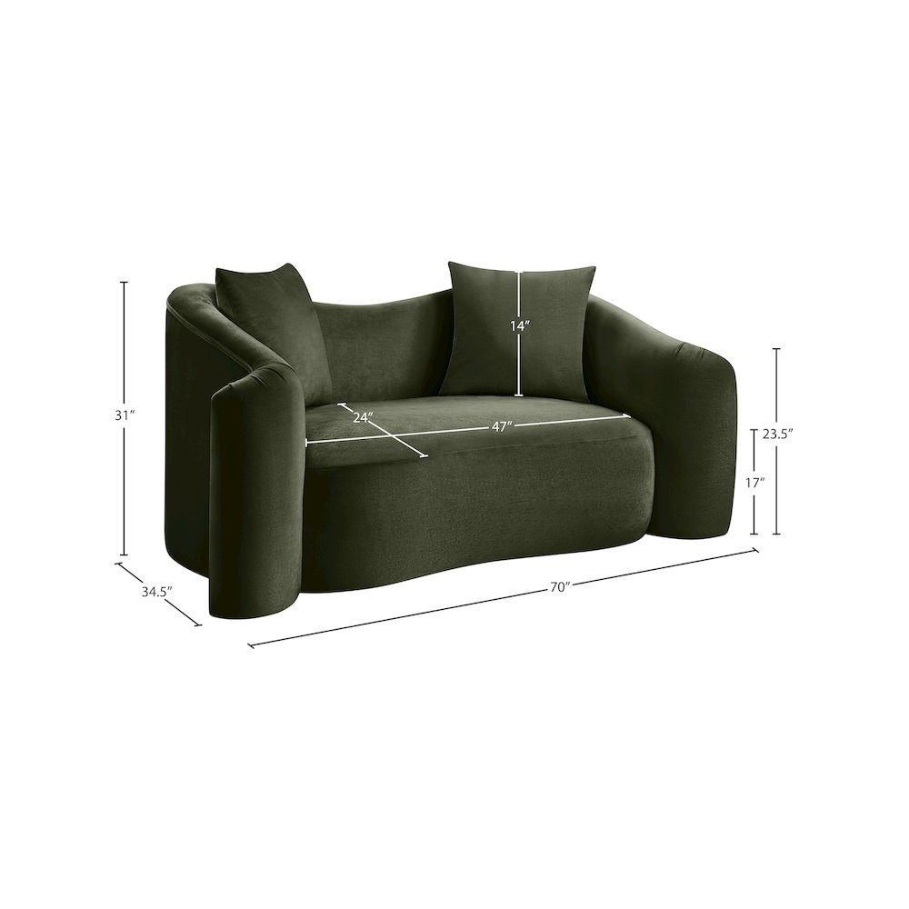 Destin Green Velvet Loveseat. Picture 17