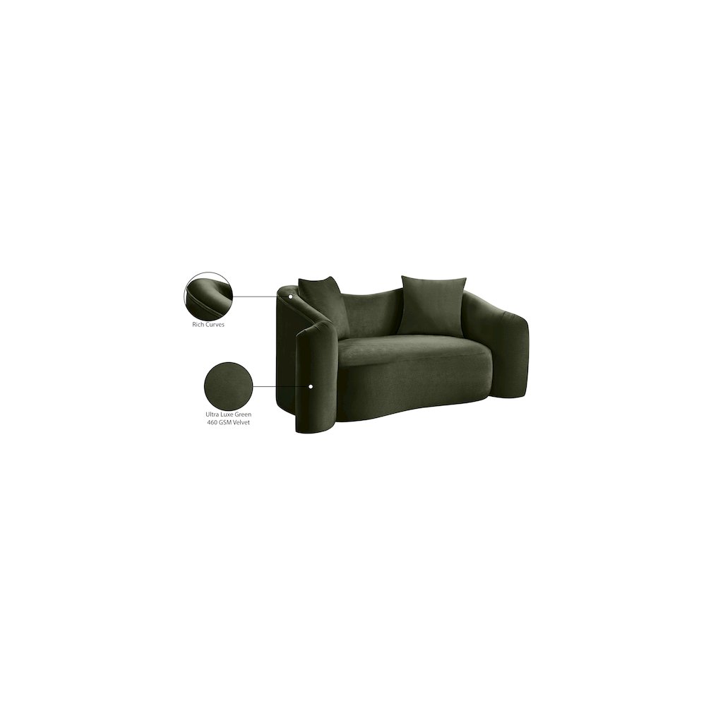 Destin Green Velvet Loveseat. Picture 18