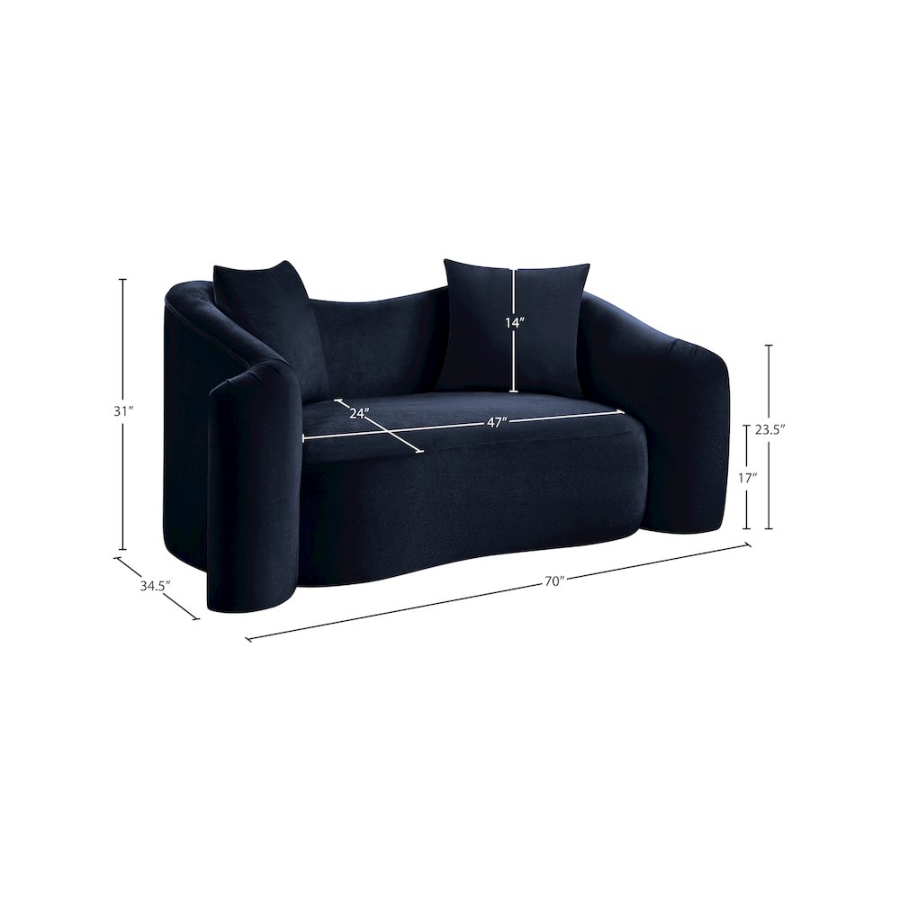 Destin Navy Velvet Loveseat. Picture 17