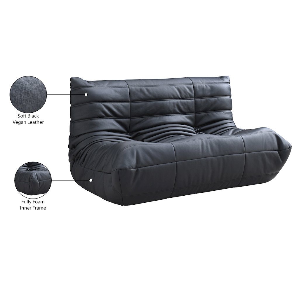 Relax 54.75" Black Vegan Leather Upholstered Loveseat. Picture 10