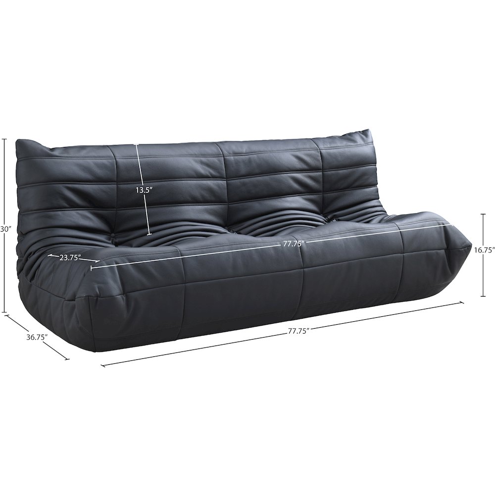 Relax 77.75" Black Vegan Leather Upholstered Sofa. Picture 9