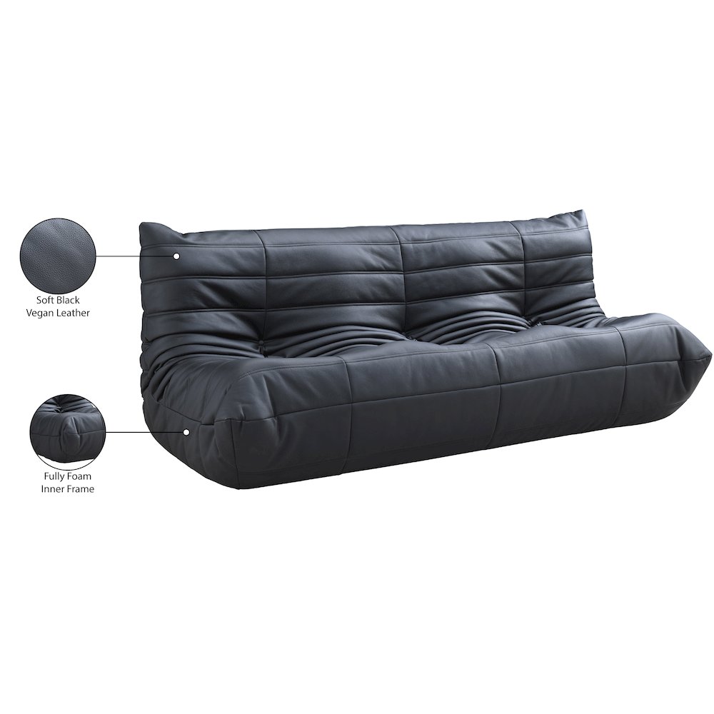Relax 77.75" Black Vegan Leather Upholstered Sofa. Picture 10