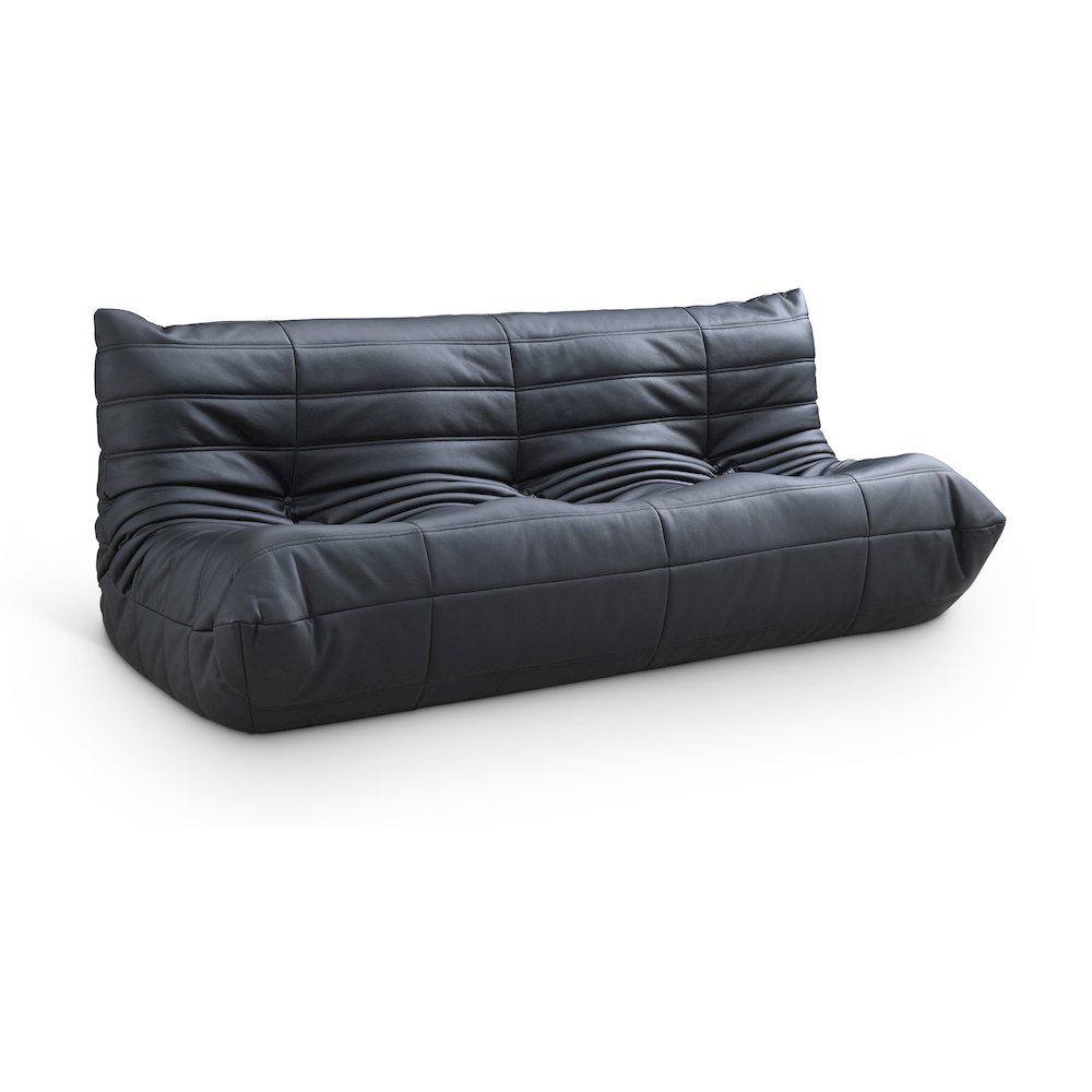 Relax 77.75" Black Vegan Leather Upholstered Sofa. Picture 1