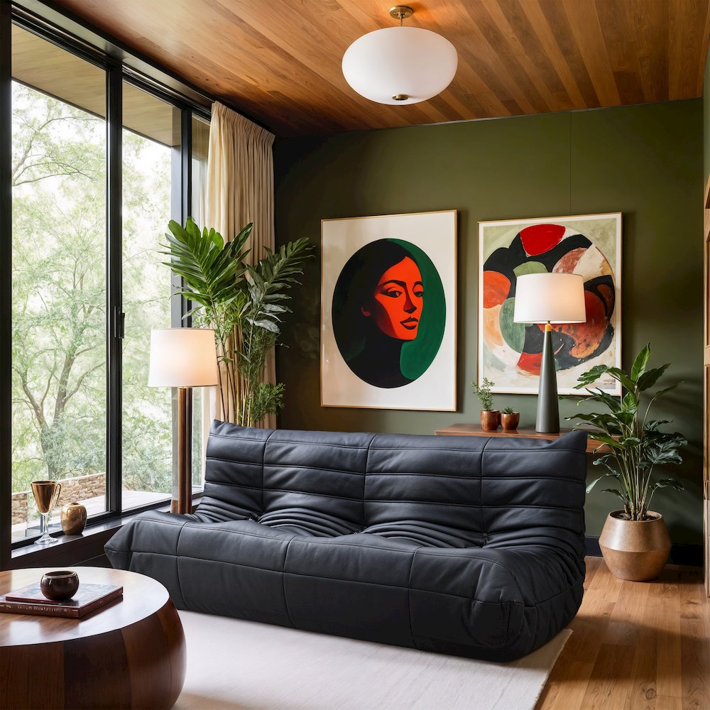 Relax 77.75" Black Vegan Leather Upholstered Sofa. Picture 7