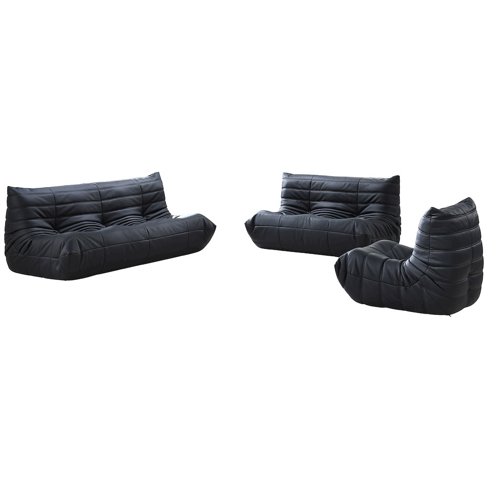 Relax 77.75" Black Vegan Leather Upholstered Sofa. Picture 6