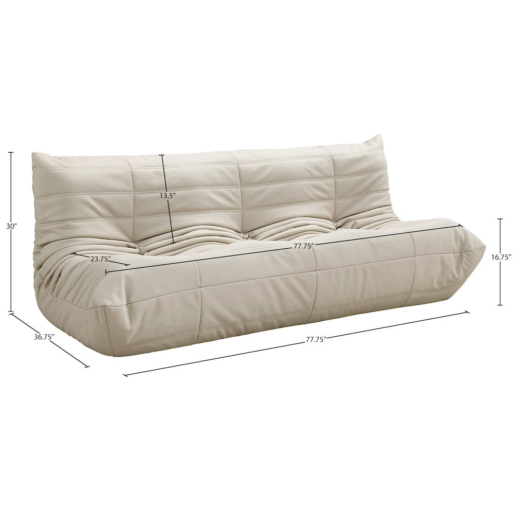 Relax 77.75" Cream Vegan Leather Upholstered Sofa. Picture 9