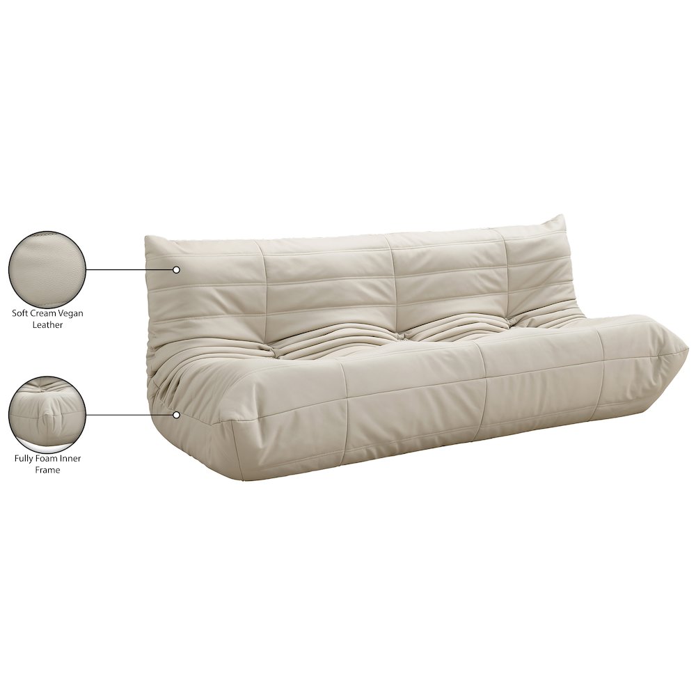 Relax 77.75" Cream Vegan Leather Upholstered Sofa. Picture 10