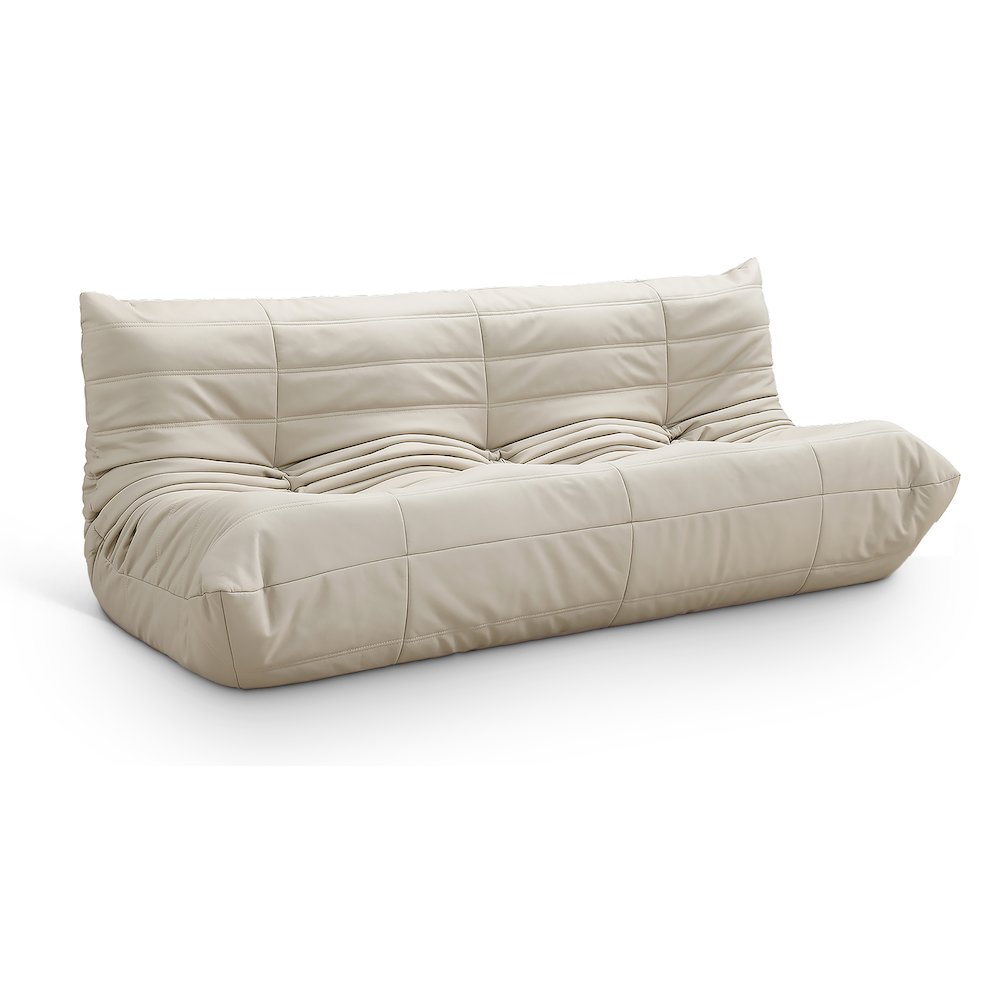 Relax 77.75" Cream Vegan Leather Upholstered Sofa. Picture 1