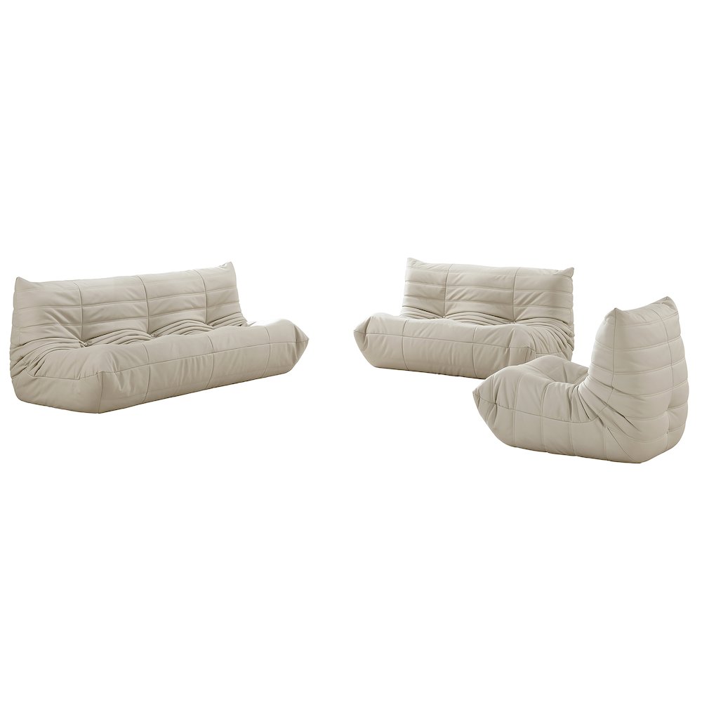 Relax 77.75" Cream Vegan Leather Upholstered Sofa. Picture 6