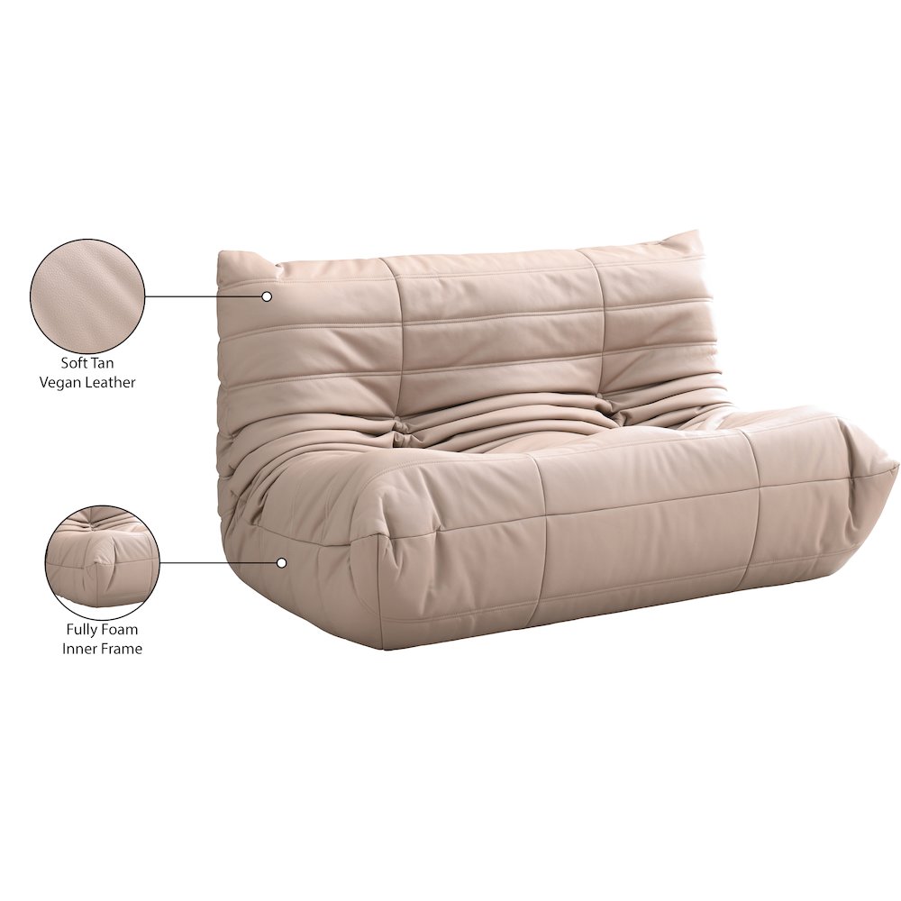 Relax 54.75" Tan Vegan Leather Upholstered Loveseat. Picture 10