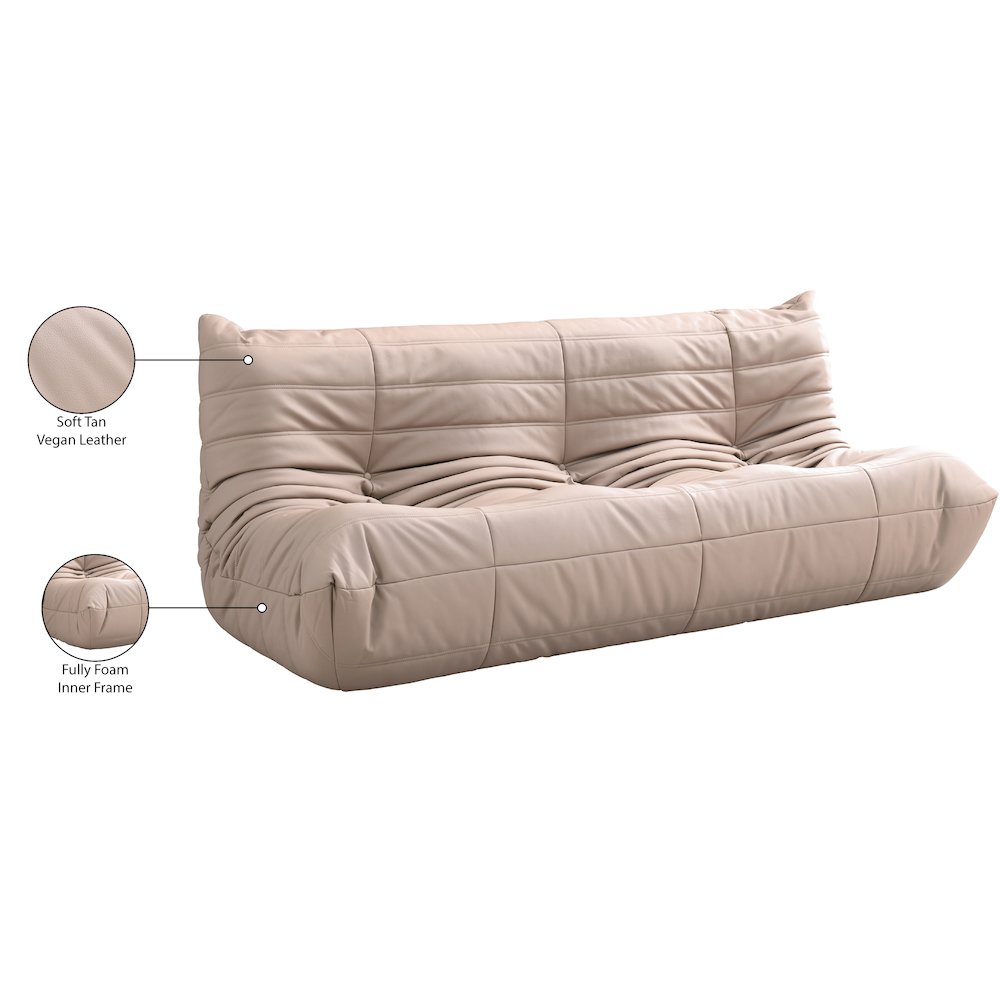 Relax 77.75" Tan Vegan Leather Upholstered Sofa. Picture 10