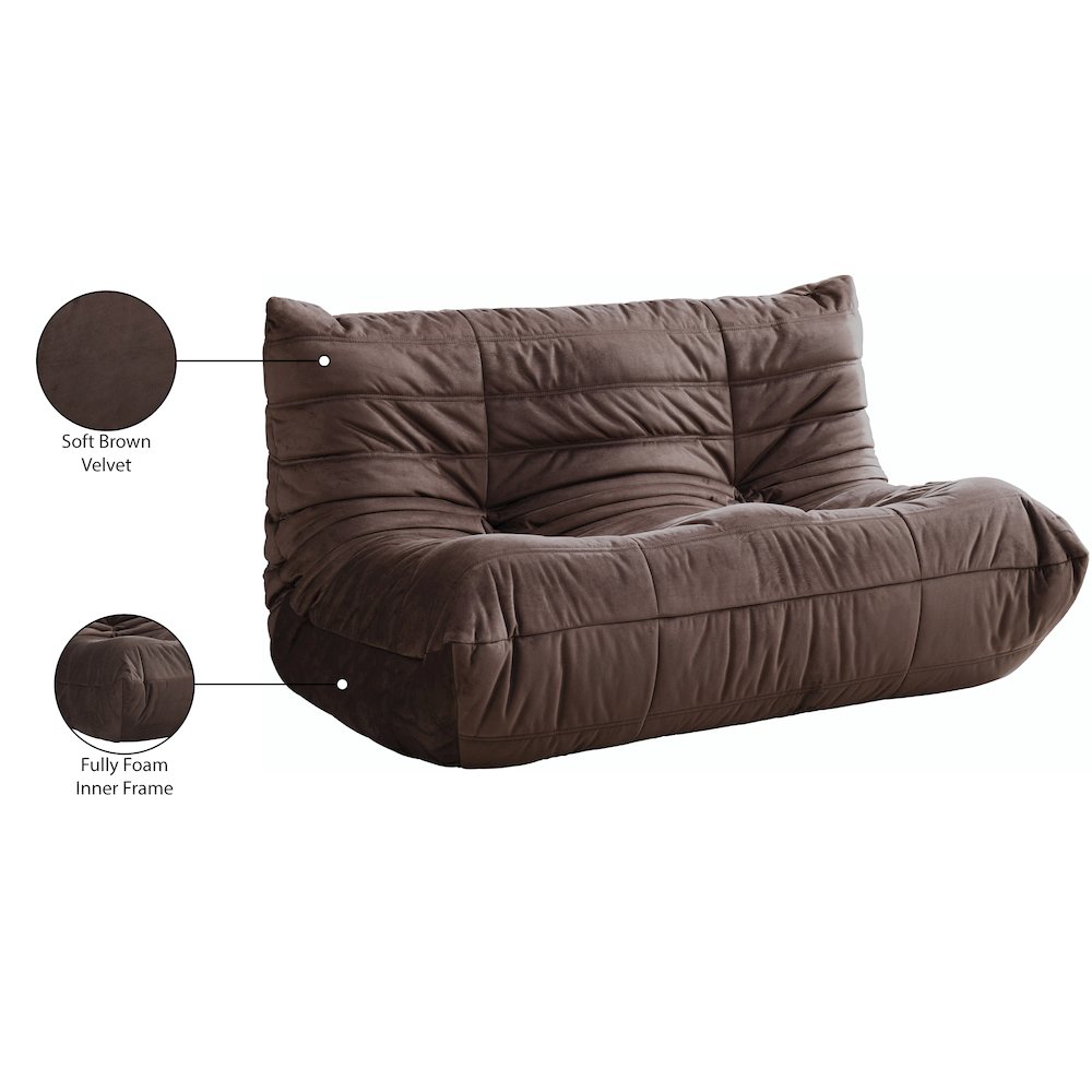 Relax 54.75" Brown Velvet Upholstered Loveseat. Picture 10