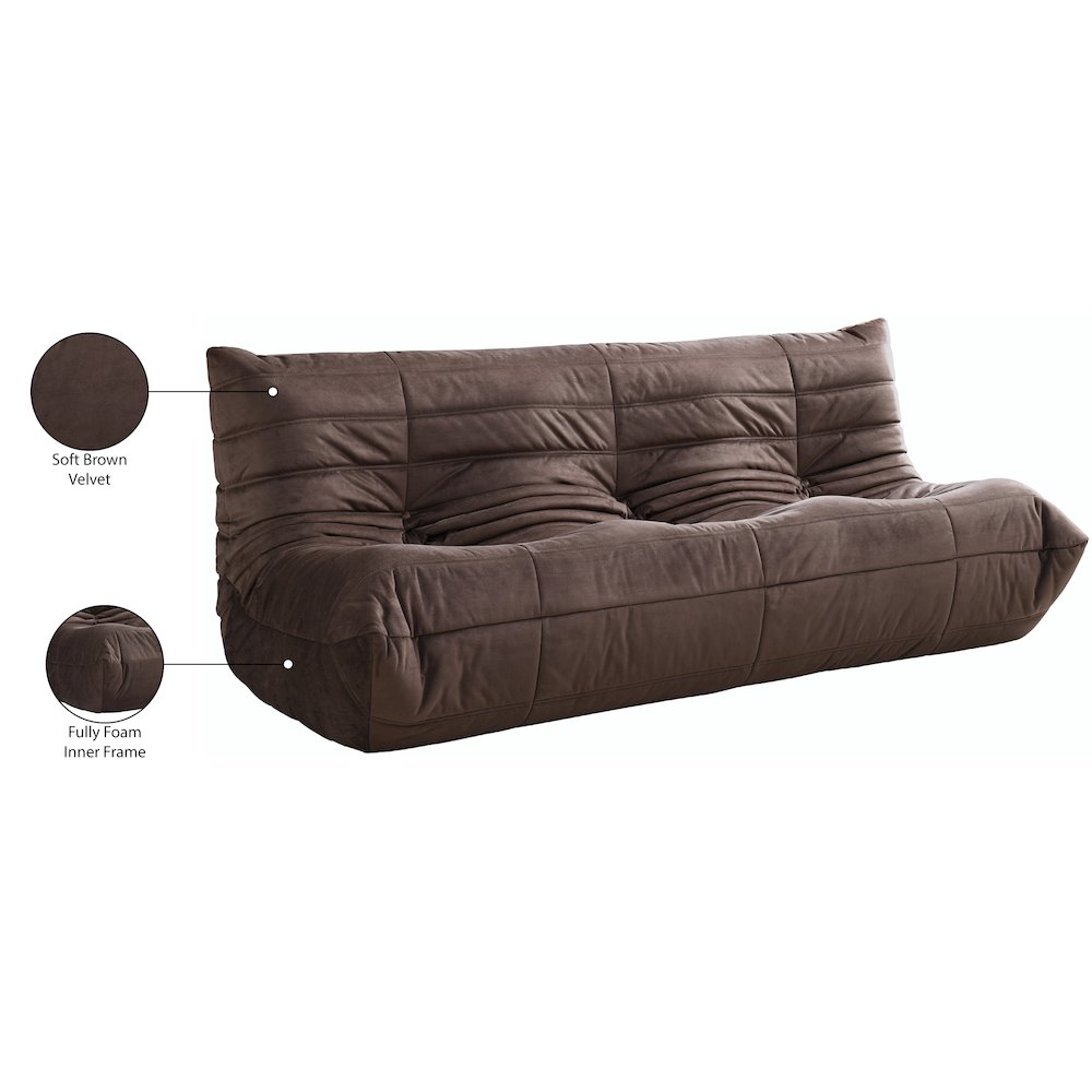 Relax 77.75" Brown Velvet Upholstered Sofa. Picture 10