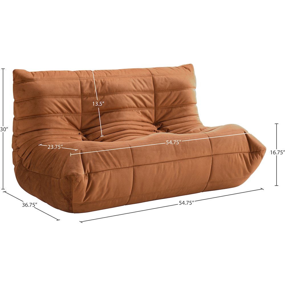Relax 54.75" Cognac Velvet Upholstered Loveseat. Picture 9