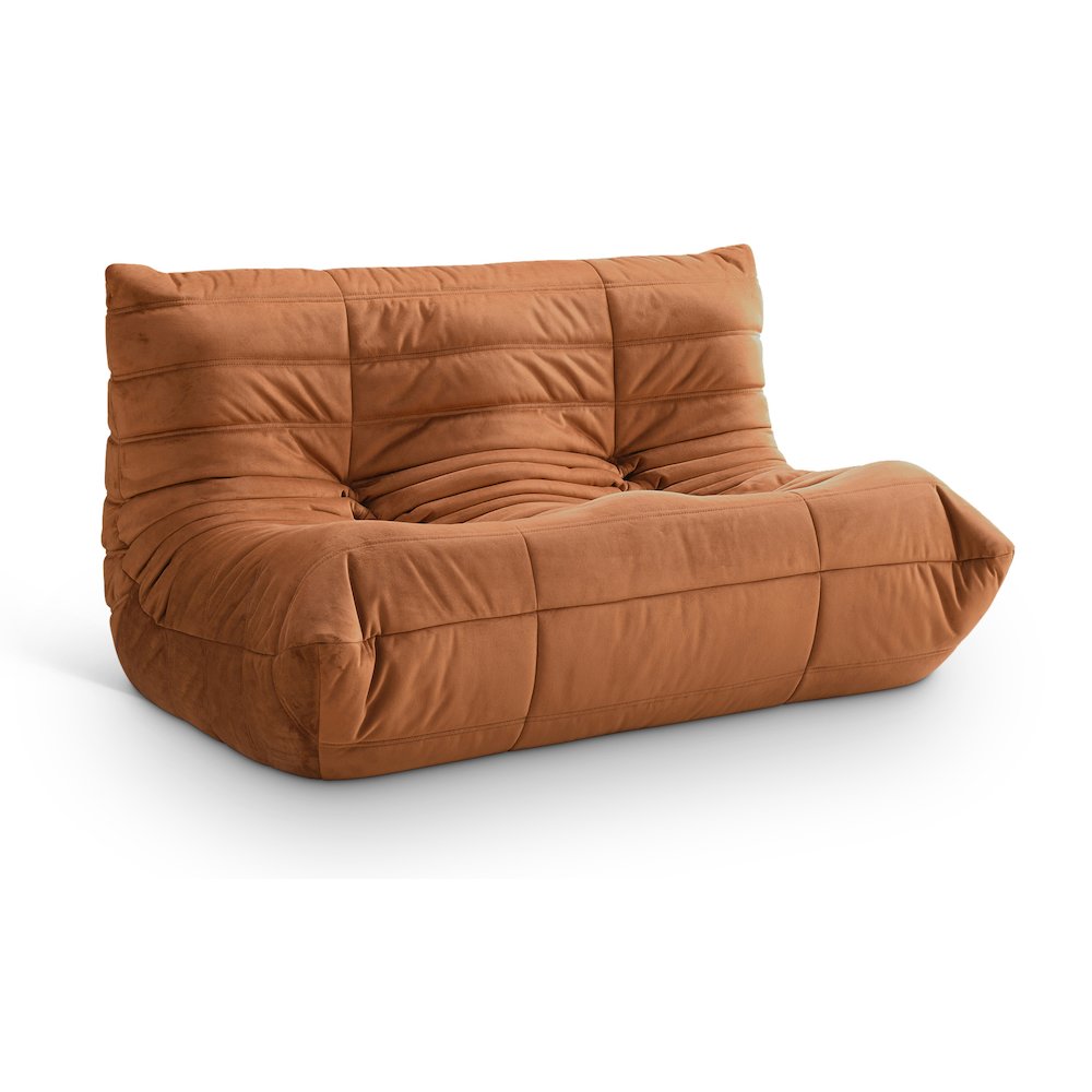 Relax 54.75" Cognac Velvet Upholstered Loveseat. Picture 1