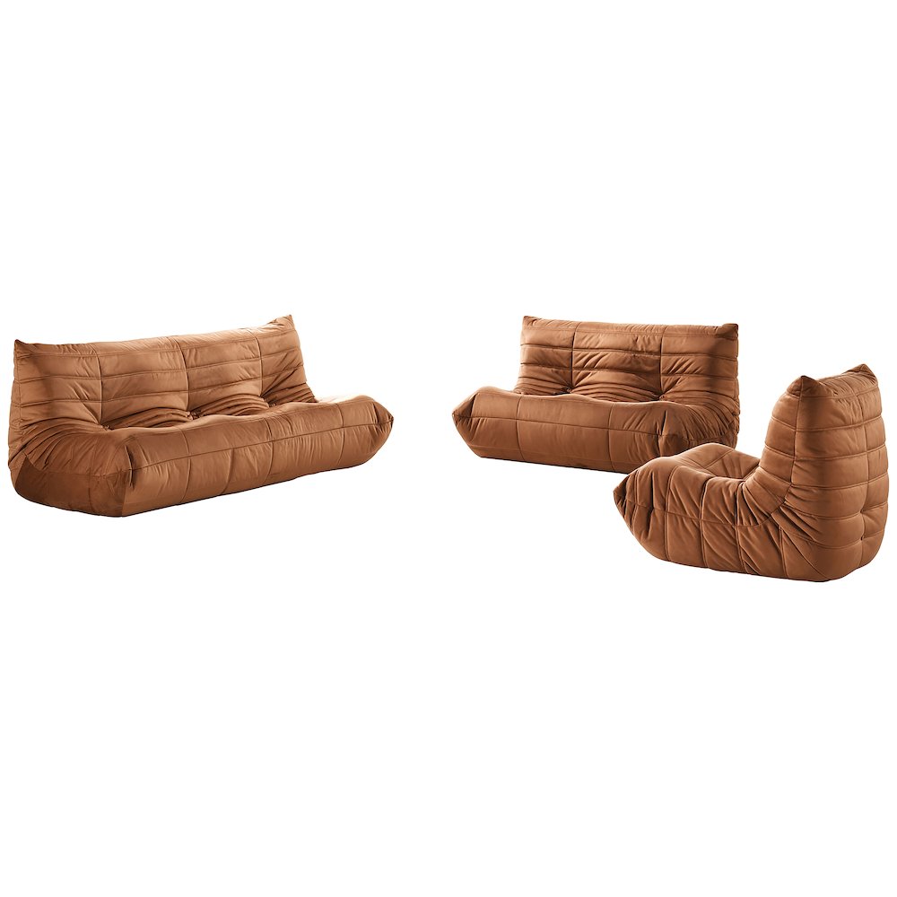 Relax 54.75" Cognac Velvet Upholstered Loveseat. Picture 6