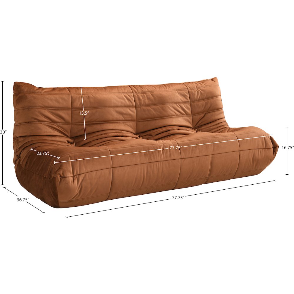 Relax 77.75" Cognac Velvet Upholstered Sofa. Picture 9