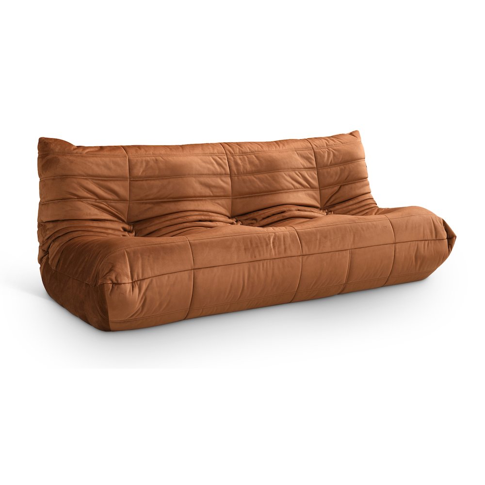 Relax 77.75" Cognac Velvet Upholstered Sofa. Picture 1