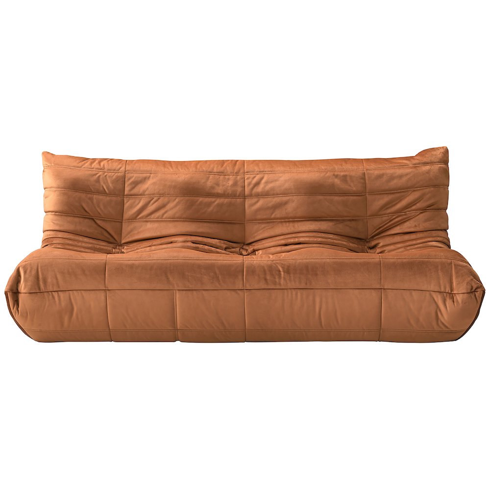 Relax 77.75" Cognac Velvet Upholstered Sofa. Picture 2