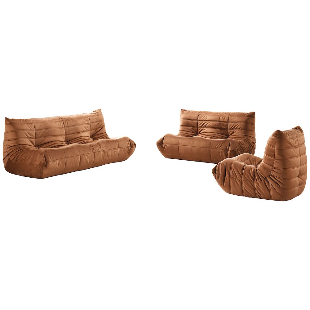 Relax 77.75" Cognac Velvet Upholstered Sofa. Picture 6
