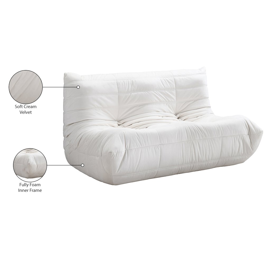 Relax 54.75" Cream Velvet Upholstered Loveseat. Picture 10