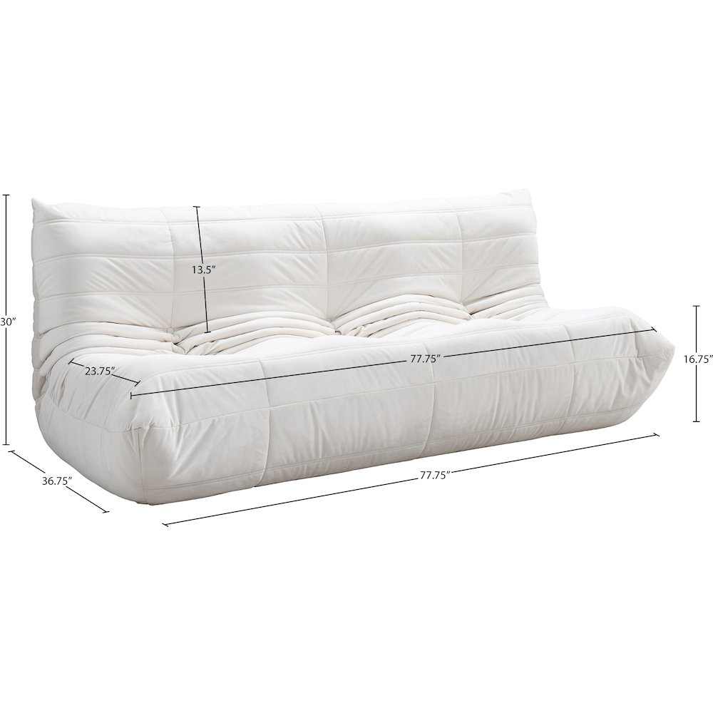 Relax 77.75" Cream Velvet Upholstered Sofa. Picture 9