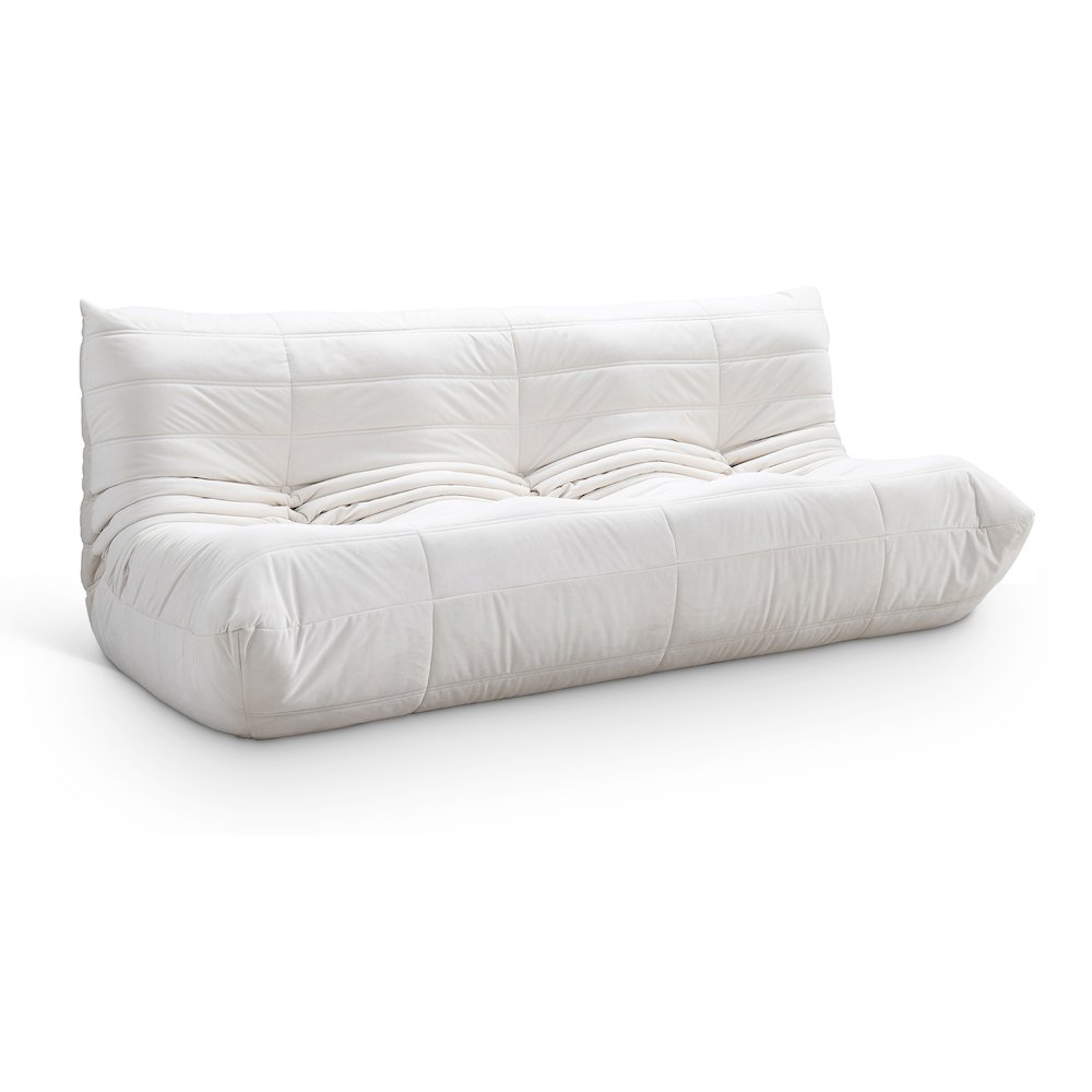 Relax 77.75" Cream Velvet Upholstered Sofa. Picture 1