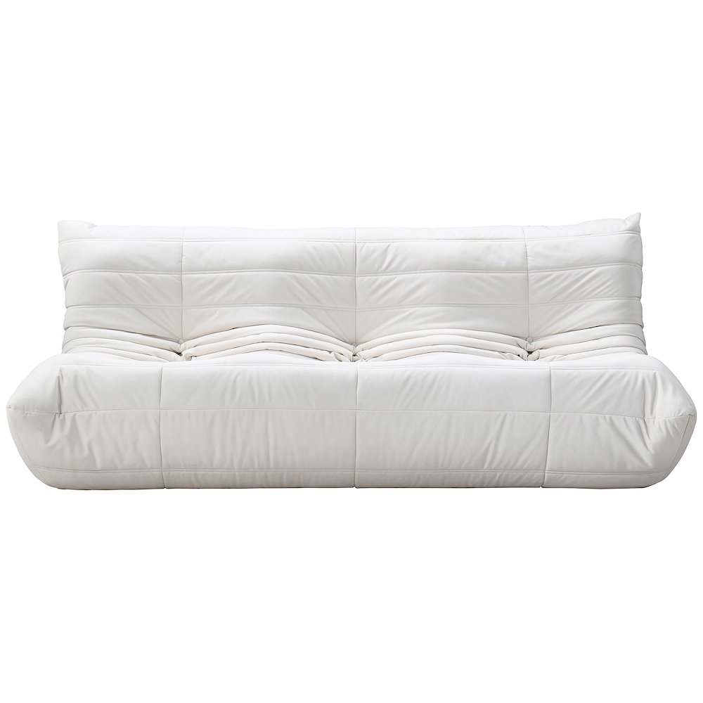 Relax 77.75" Cream Velvet Upholstered Sofa. Picture 2