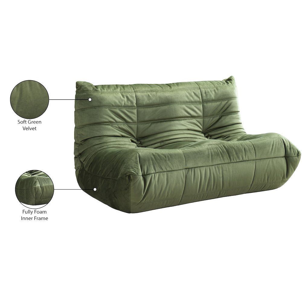 Relax 54.75" Green Velvet Upholstered Loveseat. Picture 10