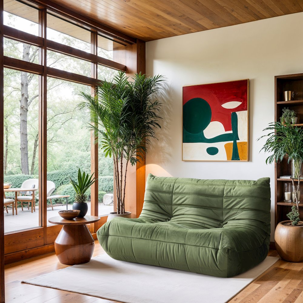 Relax 54.75" Green Velvet Upholstered Loveseat. Picture 7