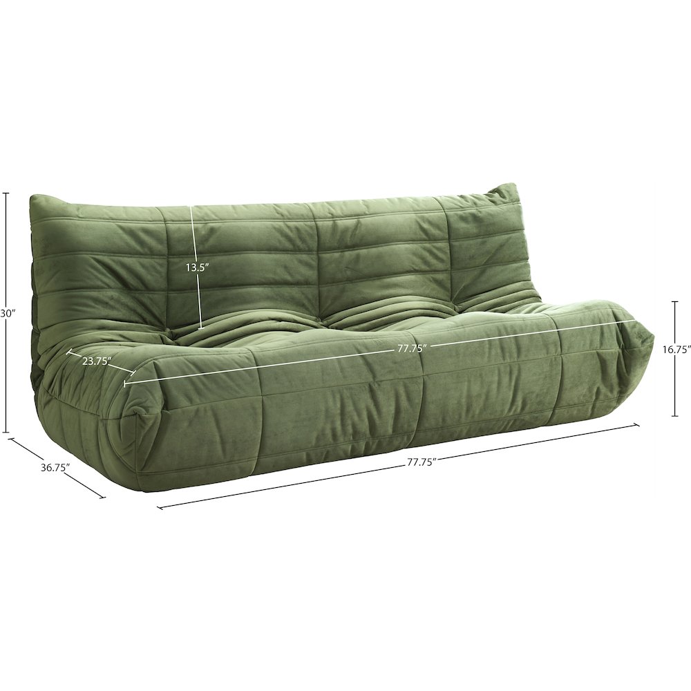 Relax 77.75" Green Velvet Upholstered Sofa. Picture 9
