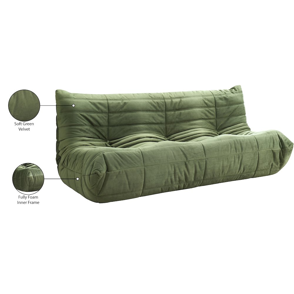 Relax 77.75" Green Velvet Upholstered Sofa. Picture 10