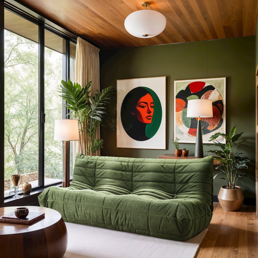 Relax 77.75" Green Velvet Upholstered Sofa. Picture 7