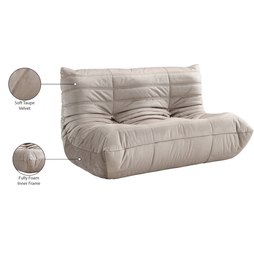 Relax 54.75" Taupe Velvet Upholstered Loveseat. Picture 10