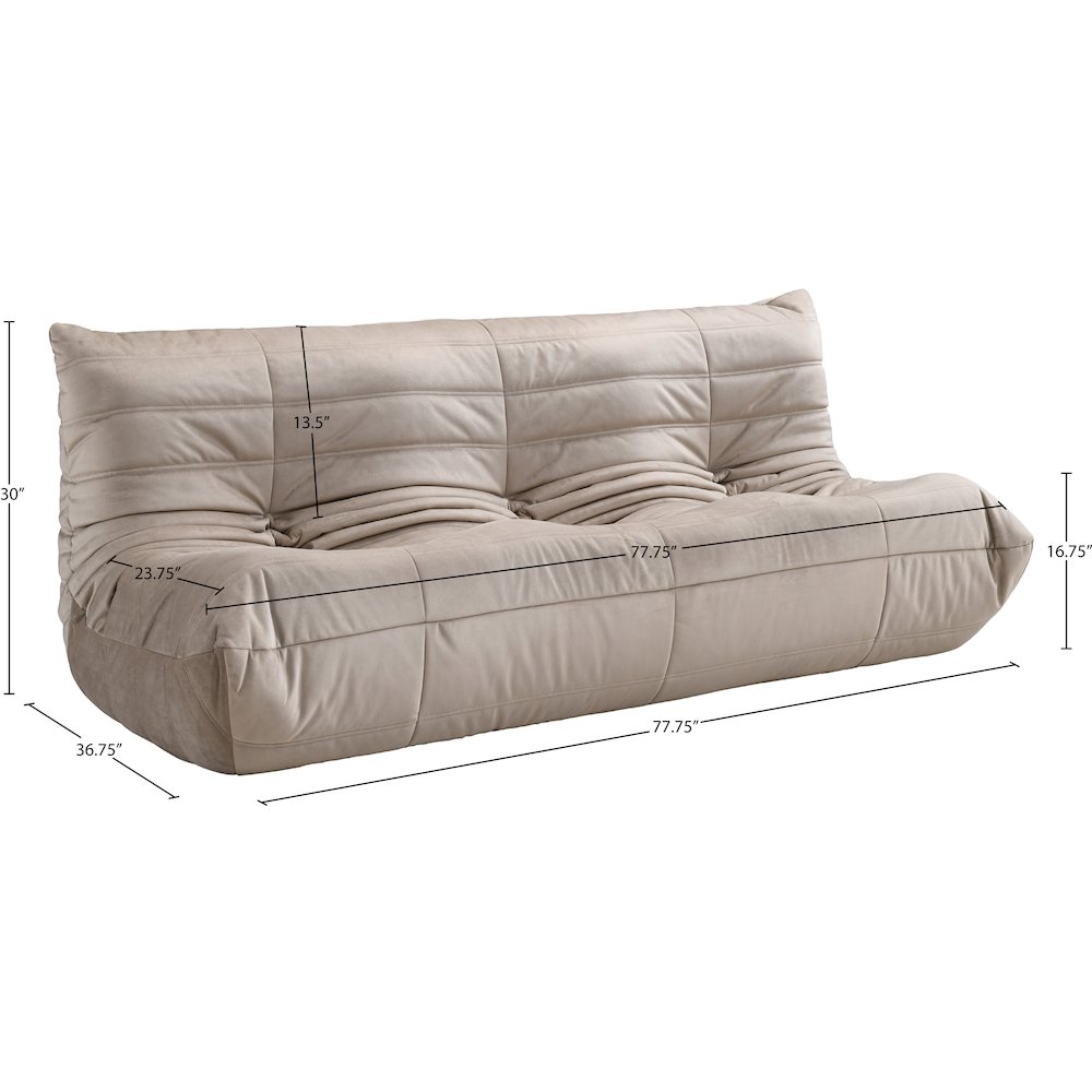 Relax 77.75" Taupe Velvet Upholstered Sofa. Picture 9