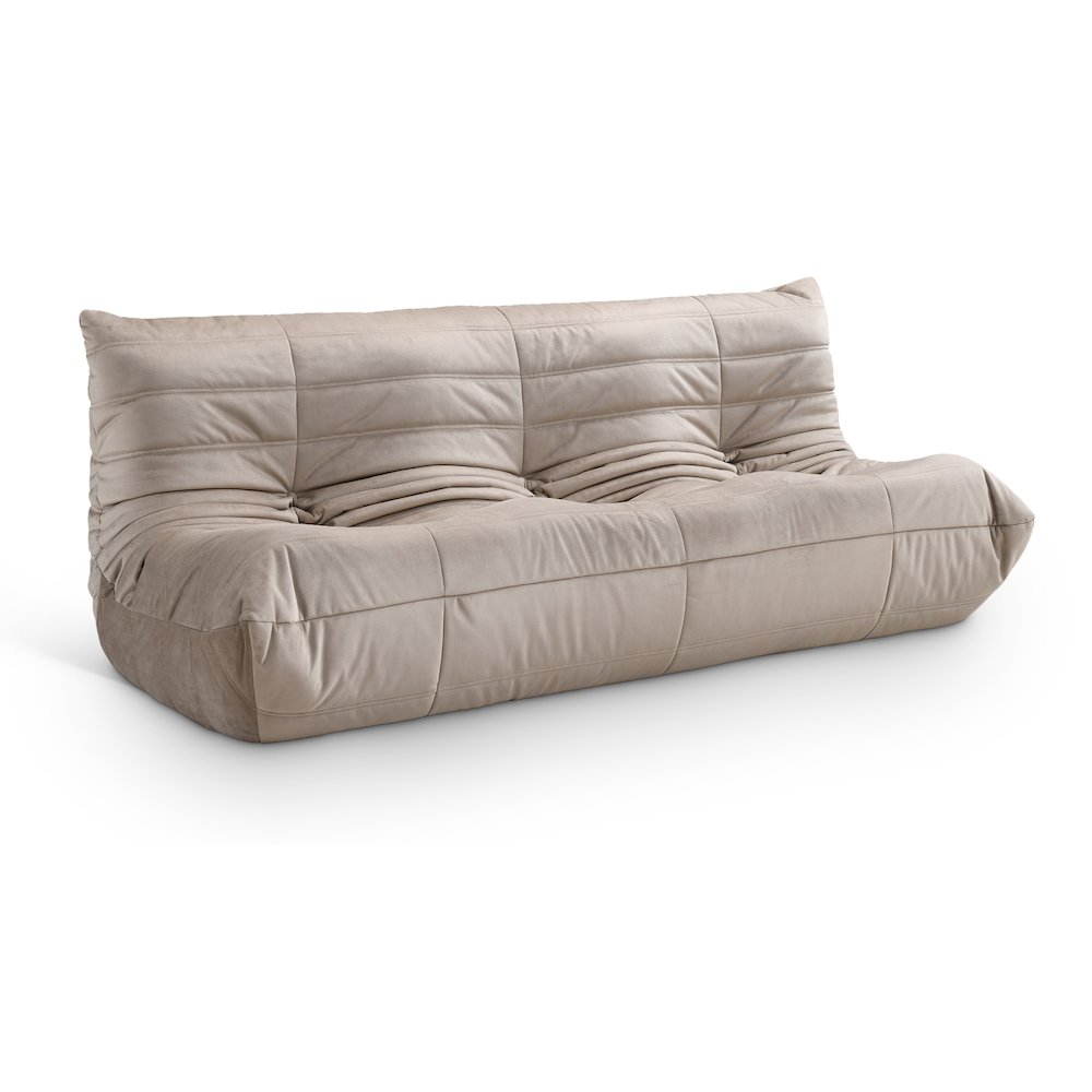Relax 77.75" Taupe Velvet Upholstered Sofa. Picture 1