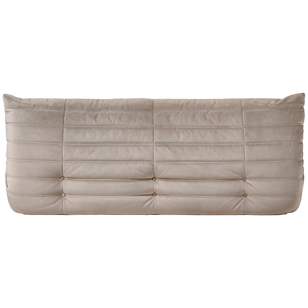 Relax 77.75" Taupe Velvet Upholstered Sofa. Picture 3