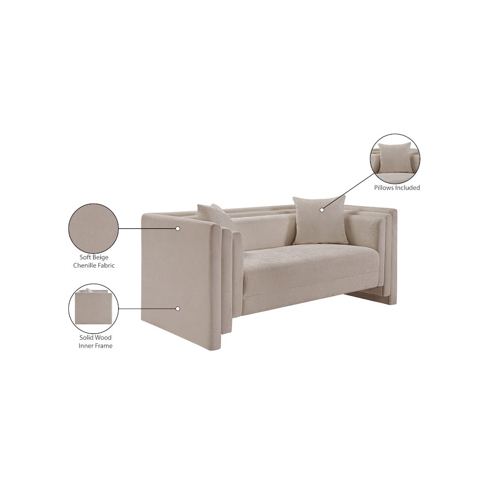 Everett Beige Chenille Fabric Loveseat. Picture 13