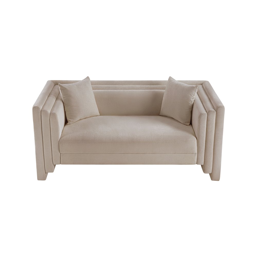 Everett Beige Chenille Fabric Loveseat. Picture 5