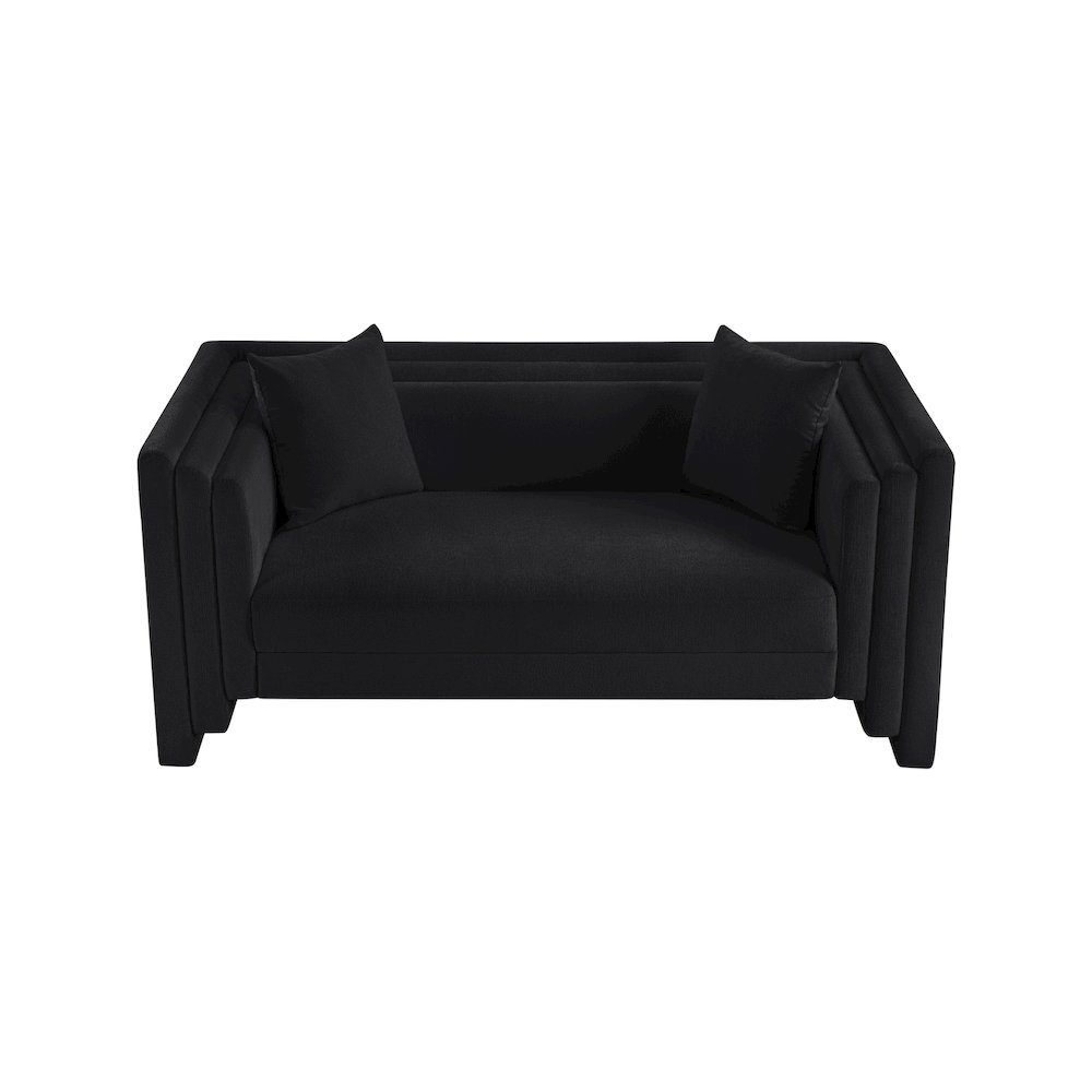 Everett Black Chenille Fabric Loveseat. Picture 5