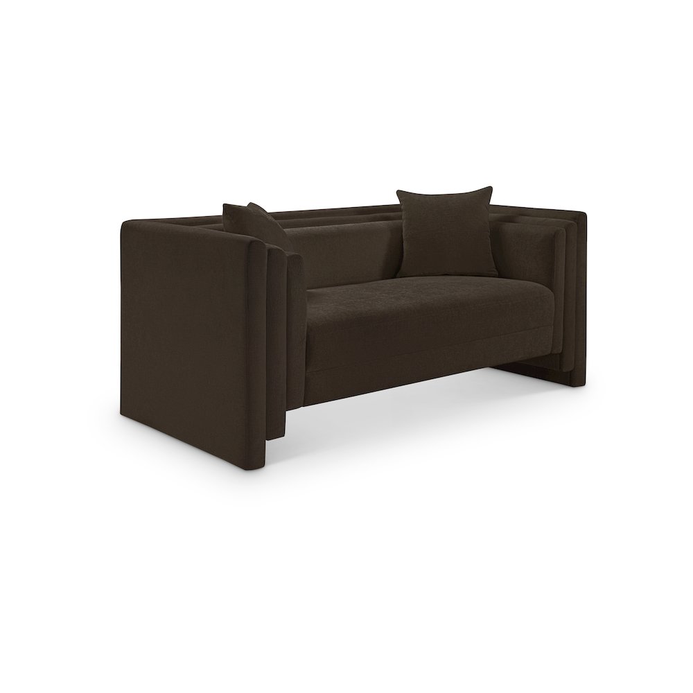 Everett Brown Chenille Fabric Loveseat. Picture 1