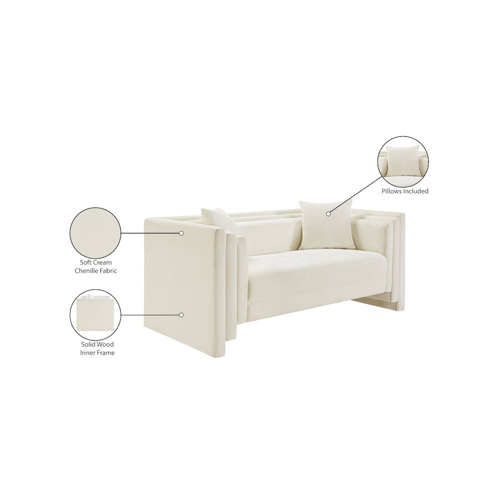 Everett Cream Chenille Fabric Loveseat. Picture 13