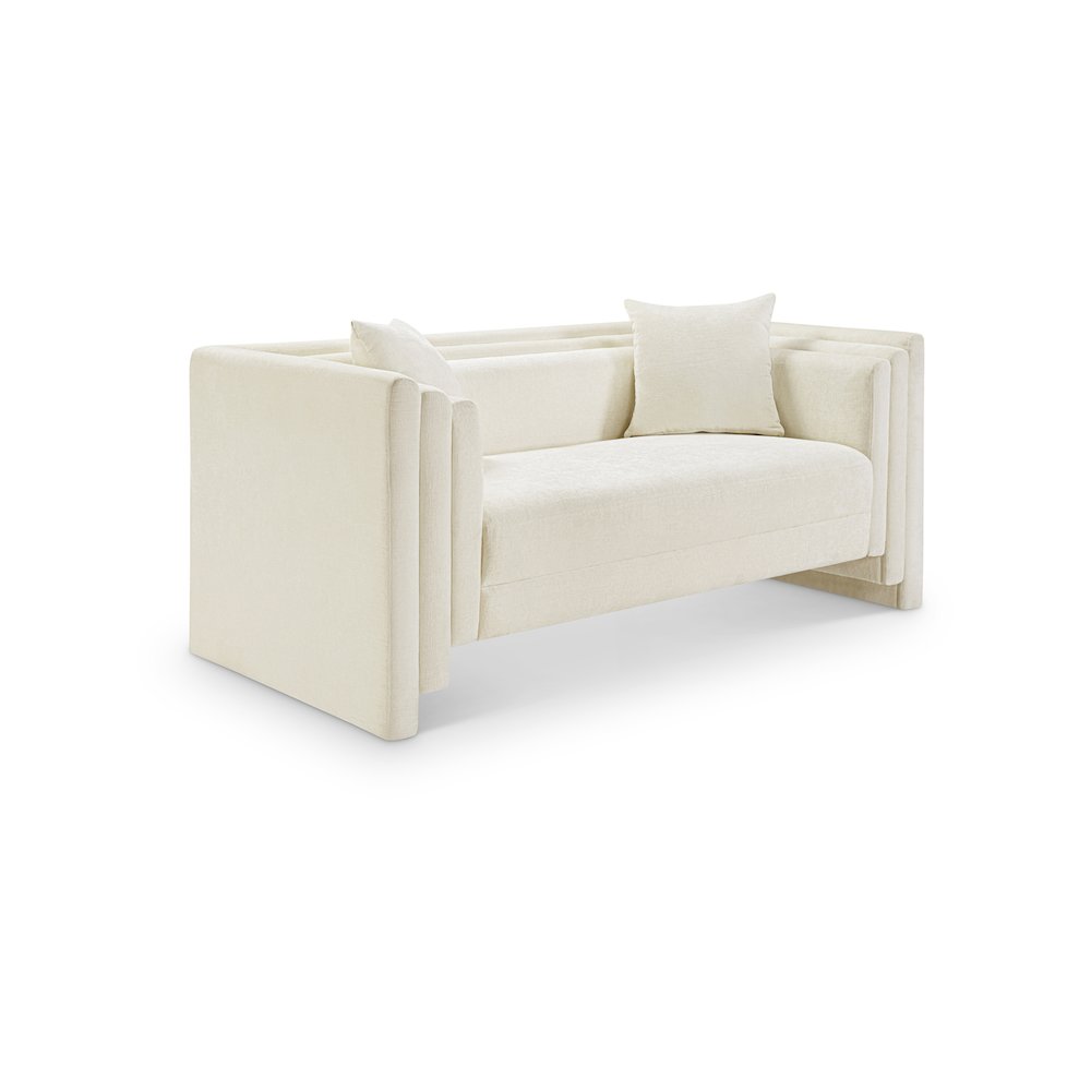 Everett Cream Chenille Fabric Loveseat. Picture 1