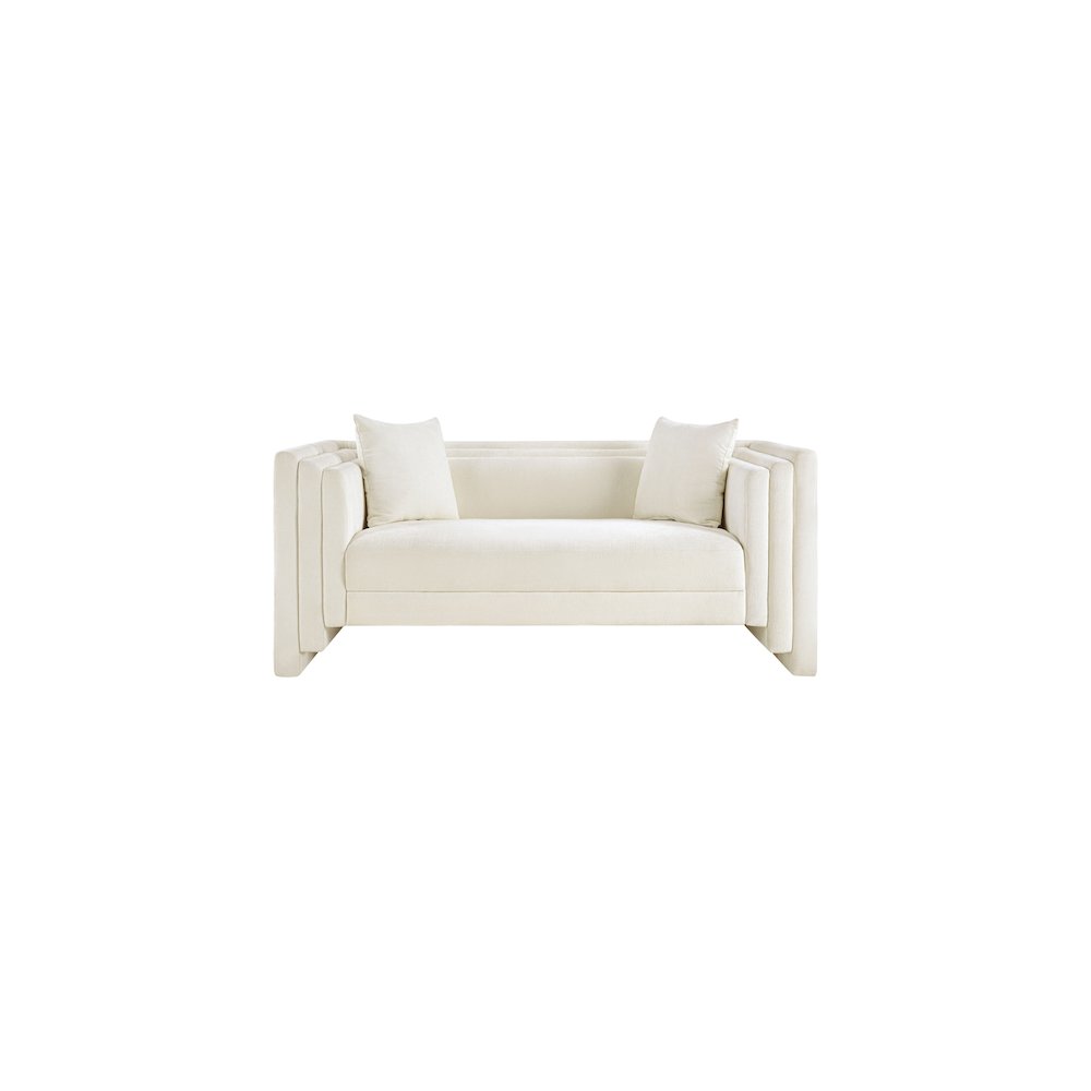 Everett Cream Chenille Fabric Loveseat. Picture 2