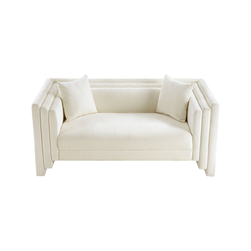 Everett Cream Chenille Fabric Loveseat. Picture 5