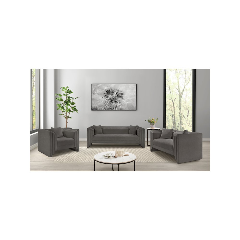 Everett Grey Chenille Fabric Loveseat. Picture 11