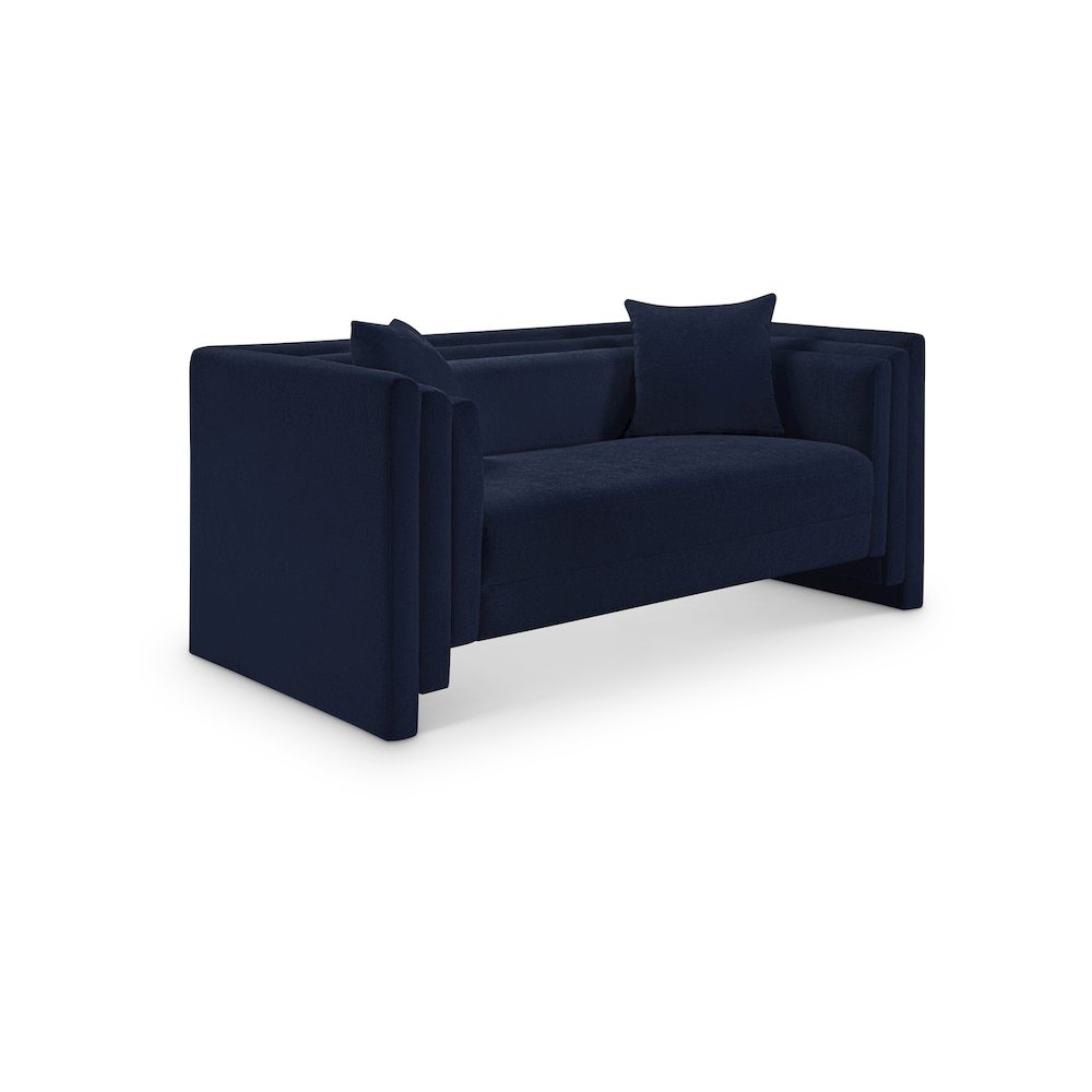 Everett Navy Chenille Fabric Loveseat. Picture 1