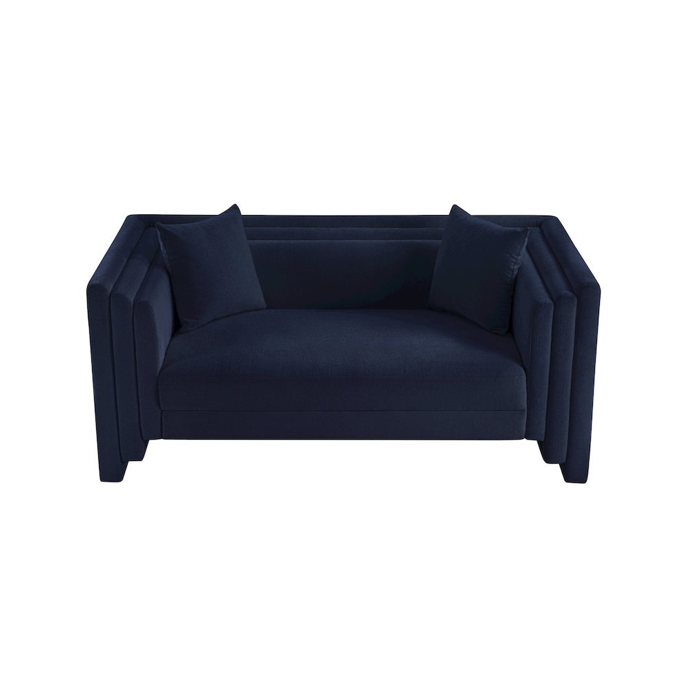 Everett Navy Chenille Fabric Loveseat. Picture 5